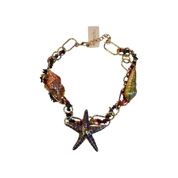 NWT Natasha Seashells Starfish Gold Colorful Purple Jewelry Choker Necklace - Picture 2 of 2